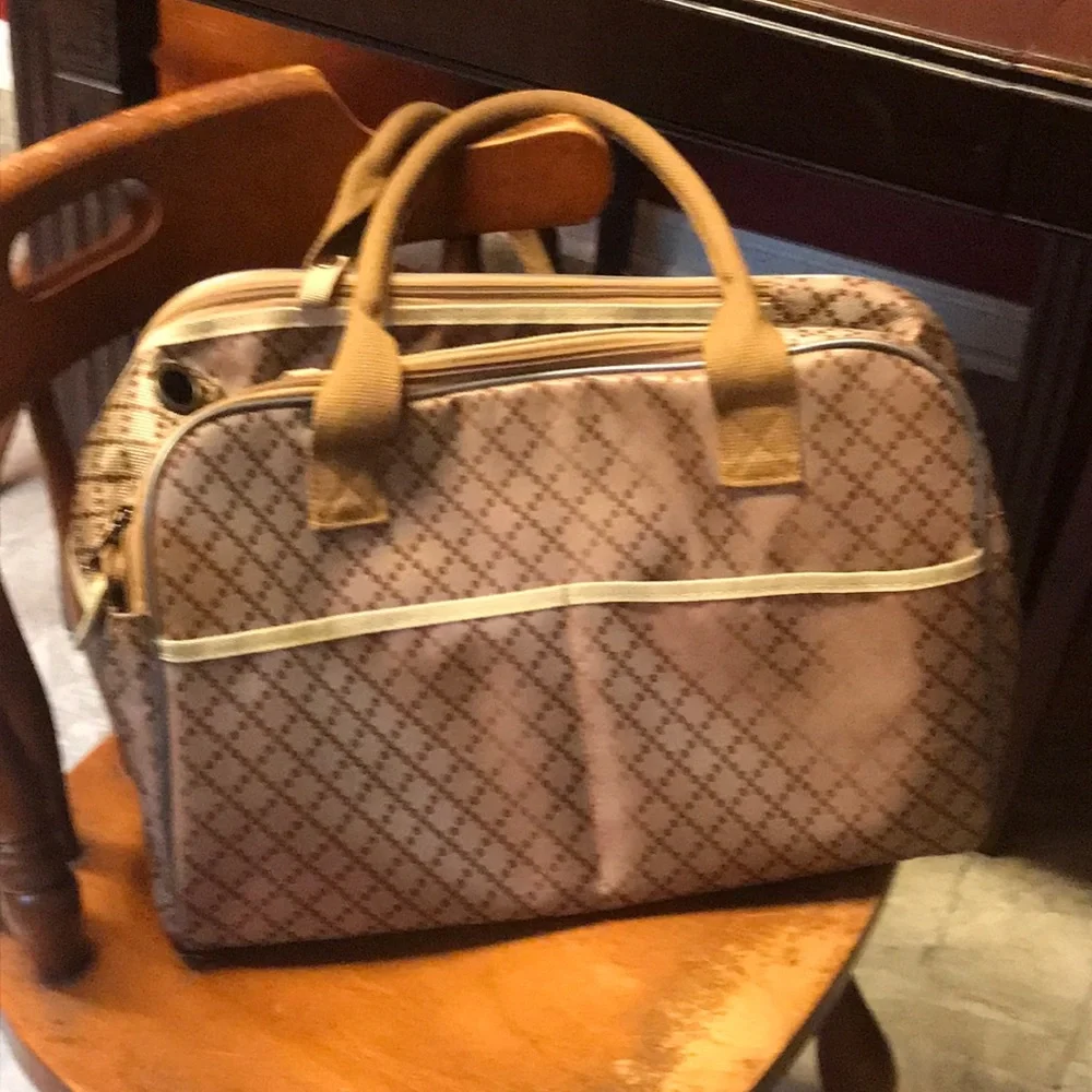 Stylish Tan Patterned Cat Carrier